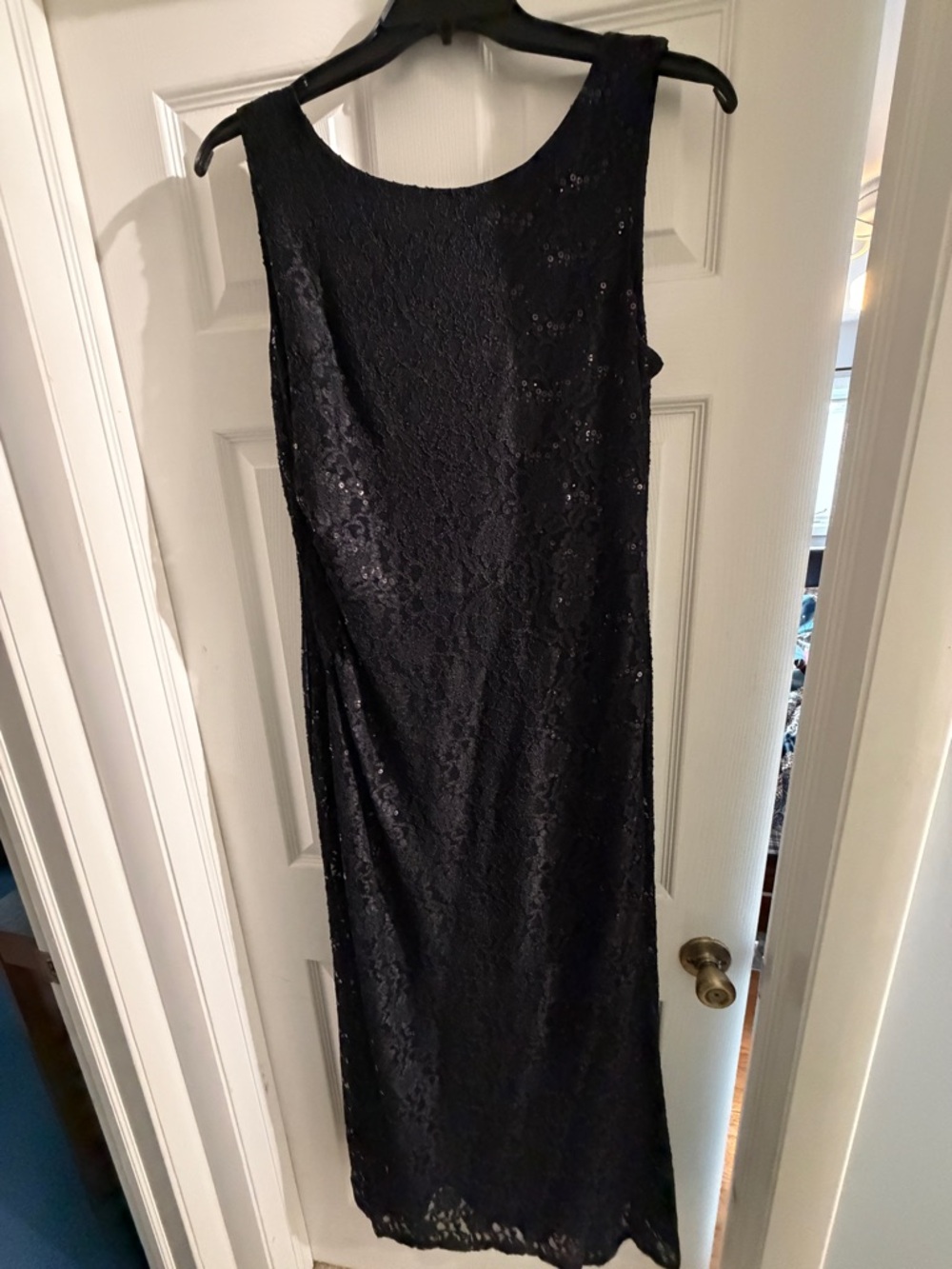 Ellen Tracy Black Lace Maxi Dress with Subtle Sequins